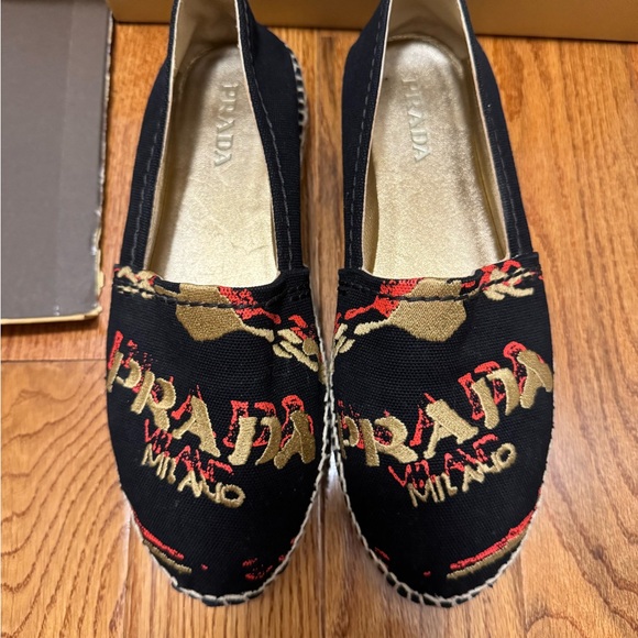 Prada Shoes - Prada Black and Red Canvas Espadrilles